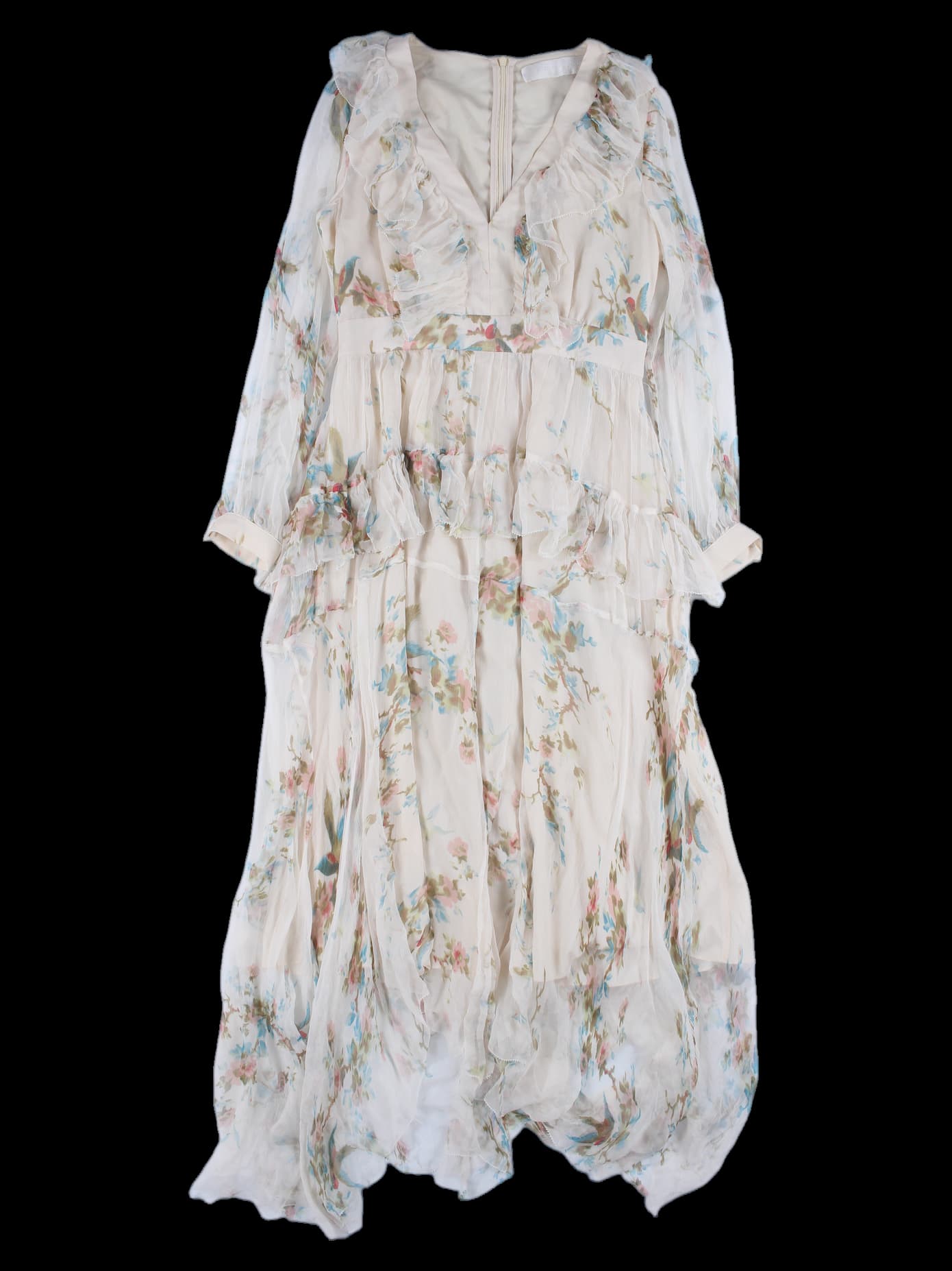 브이넥 쉬폰 롱 원피스