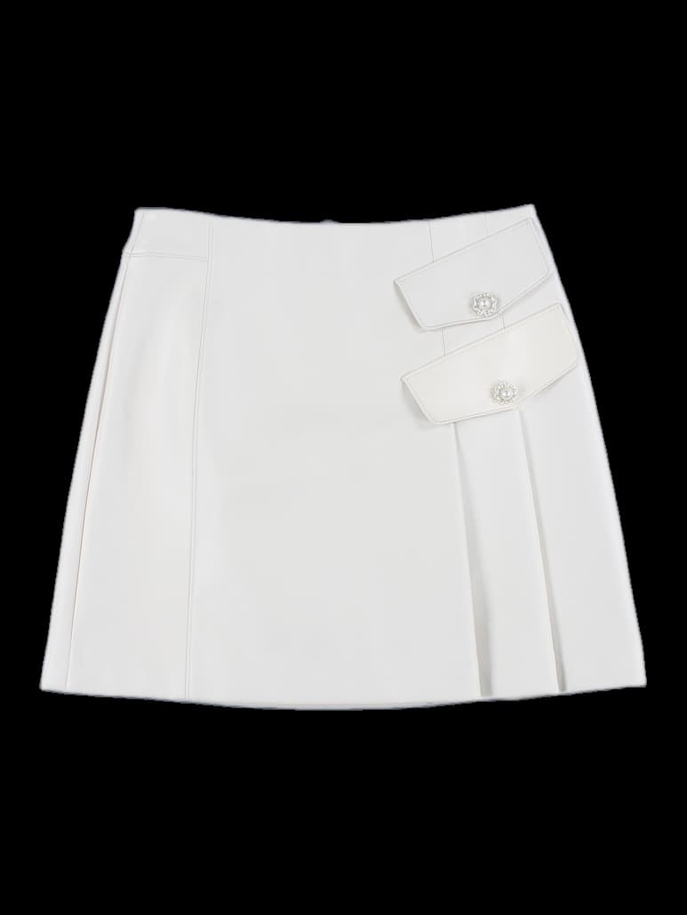 사이드 주름 가죽 스커트