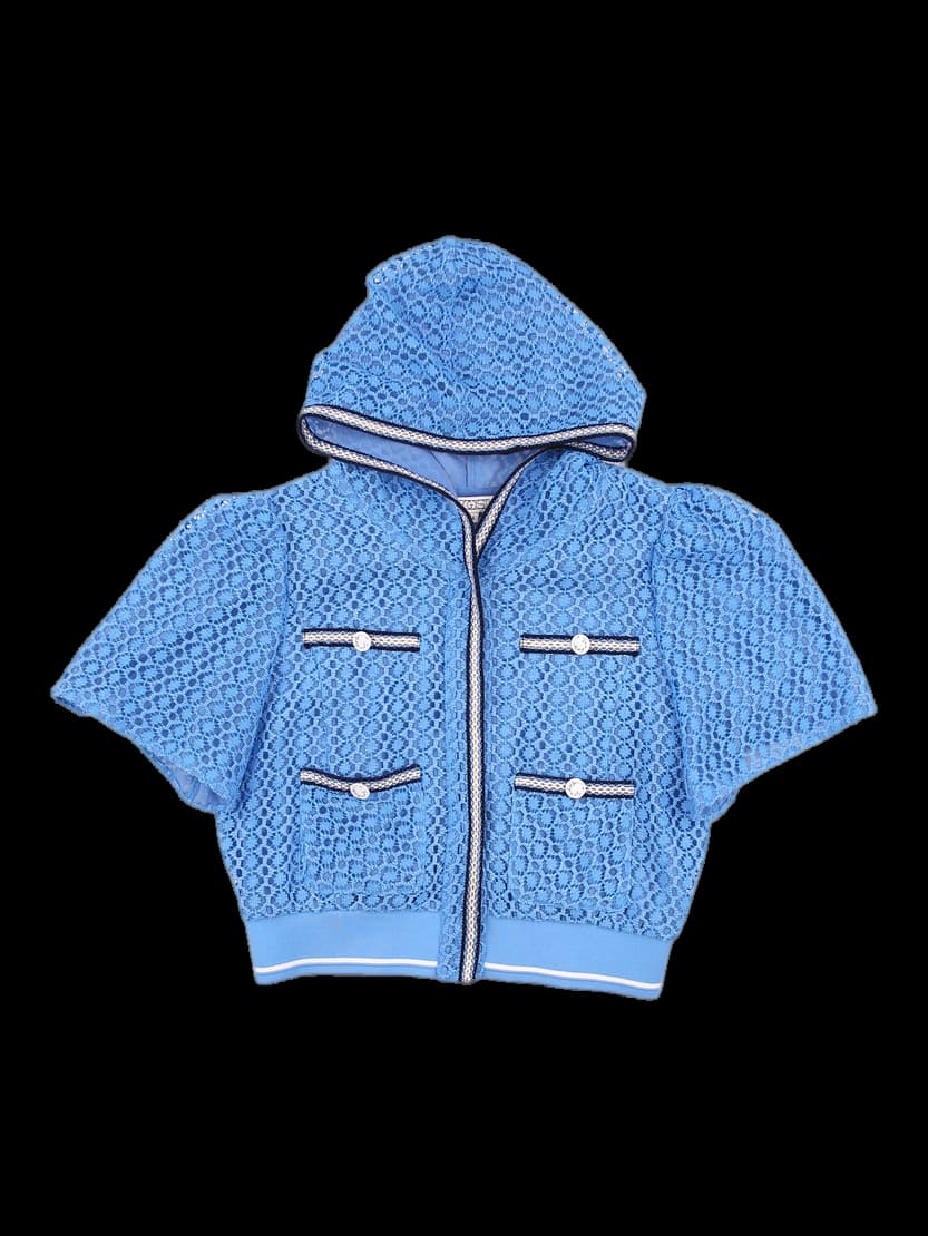 후드 레이스 반팔 가디건