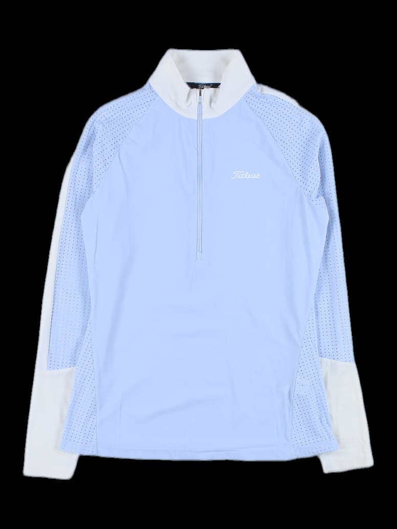 펀칭 패브릭 배색 하이넥 티셔츠