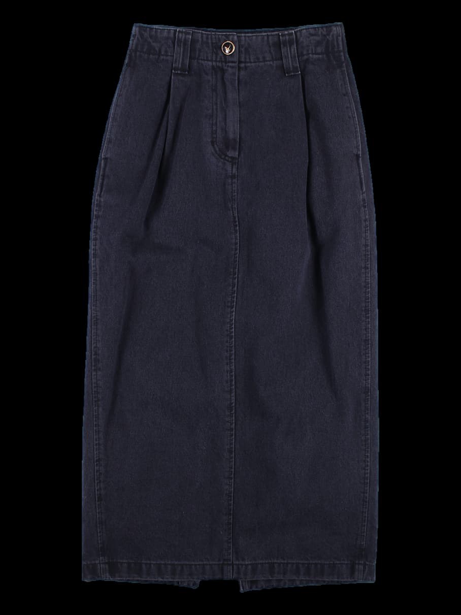 뒷 트임 핀턱 청 스커트