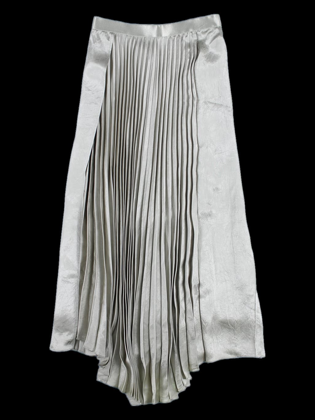 새틴 랩 주름 롱스커트