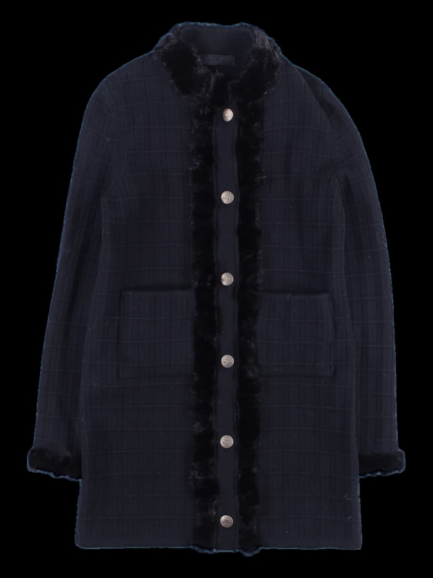 퍼 장식 니트 롱 가디건