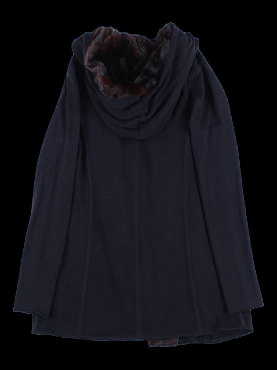 후드 퍼 트리밍 니트 롱 가디건