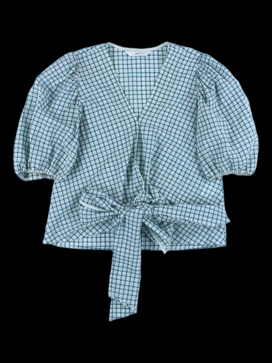 체크 패턴 브이넥 블라우스