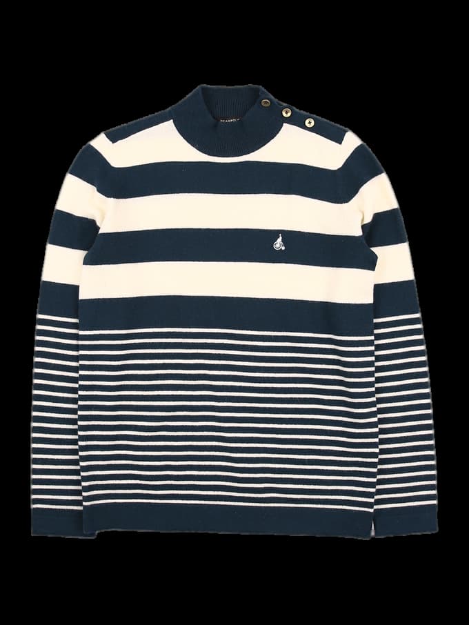 단추 포인트 스트라이프 니트