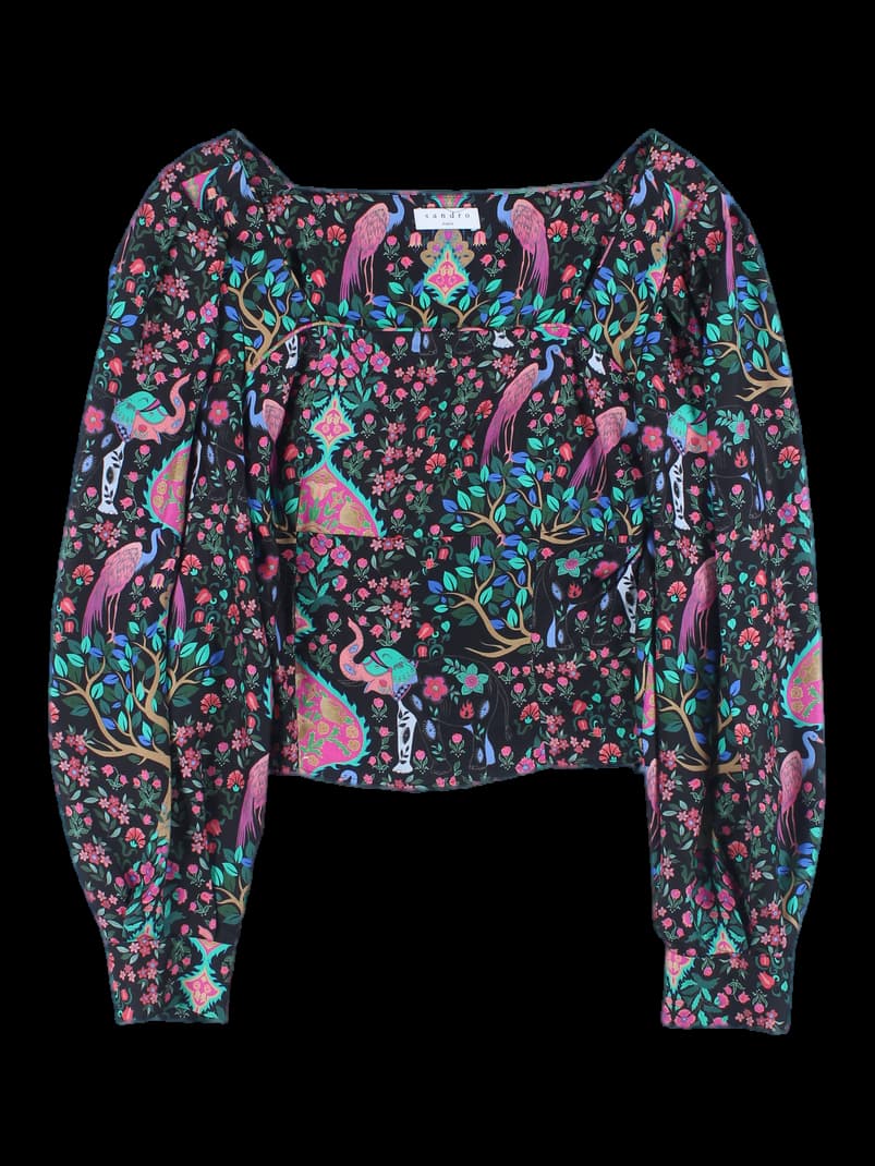 프린트 긴팔 블라우스