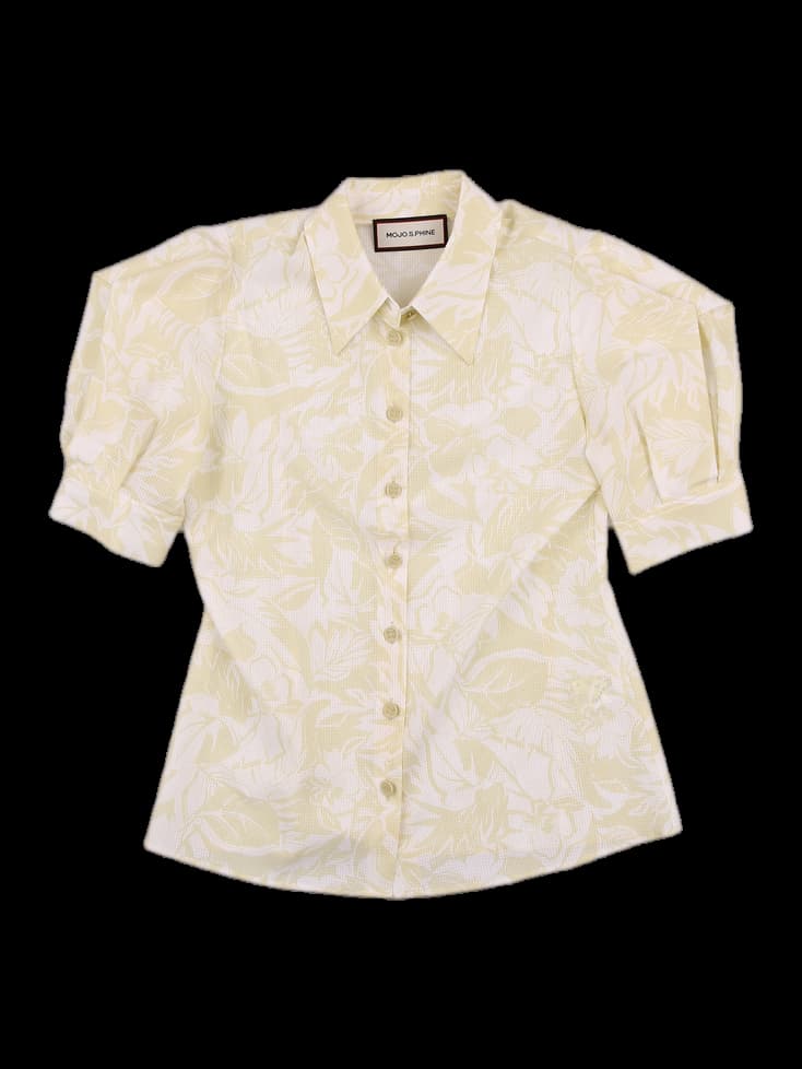 프린트 퍼프 소매 블라우스