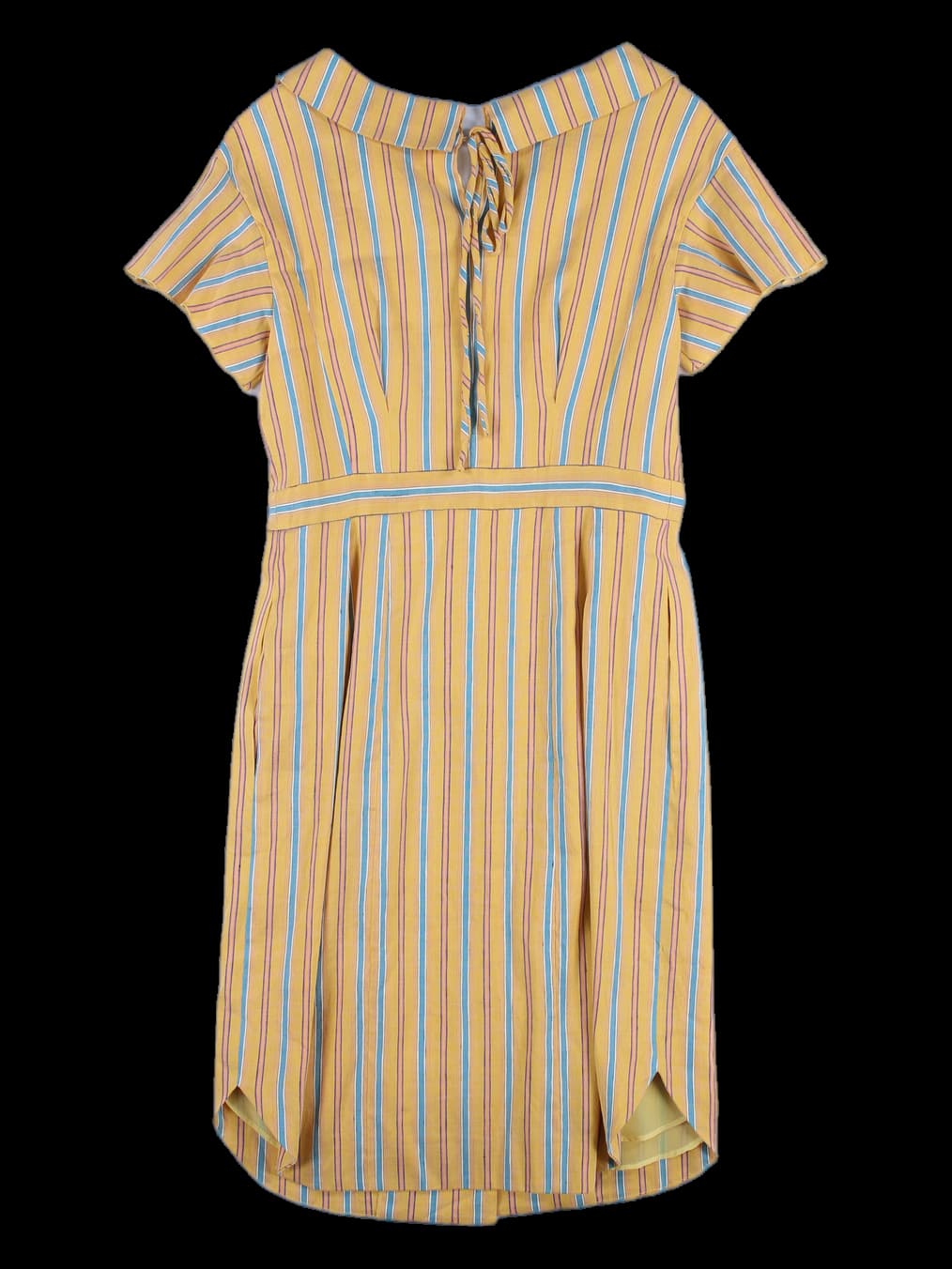 오픈 카라 스트라이프 린넨 원피스