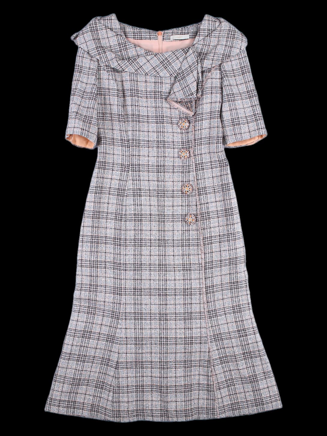 카라 포인트 트위드 반팔 원피스