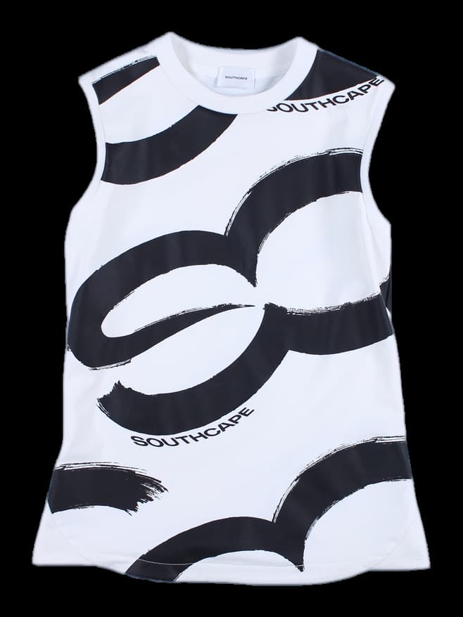 라운드넥 패턴 민소매 티셔츠