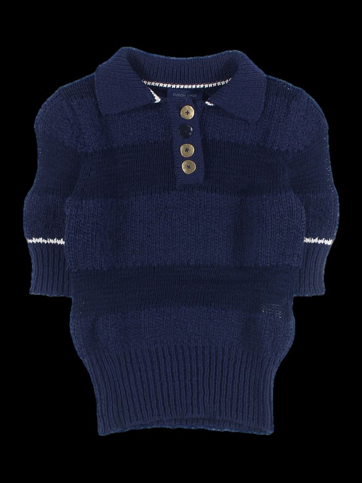 여성 니트 반팔 카라 티