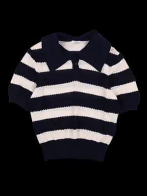 린넨  스트라이프 카라 반팔