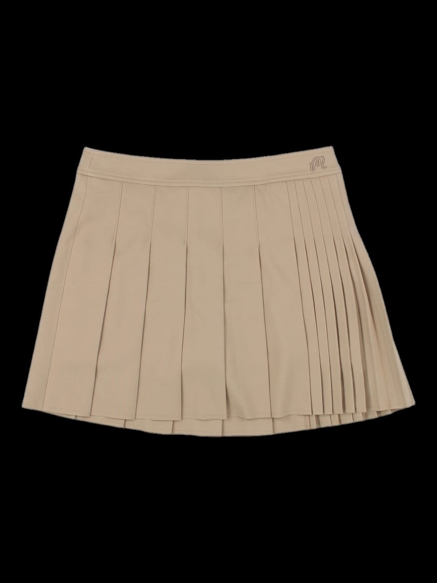 베이지 언밸런스 플리츠 스커트