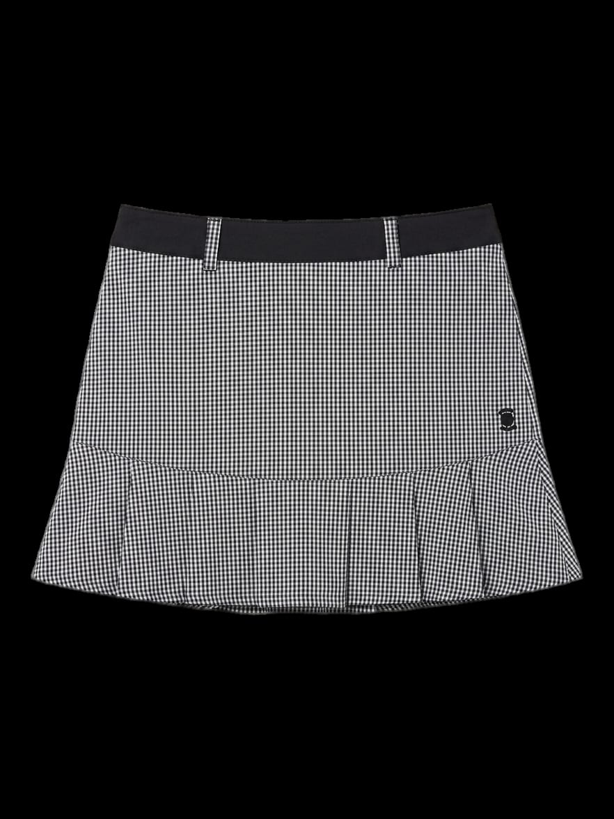 블랙 체크 패턴 플리츠 헴 스커트