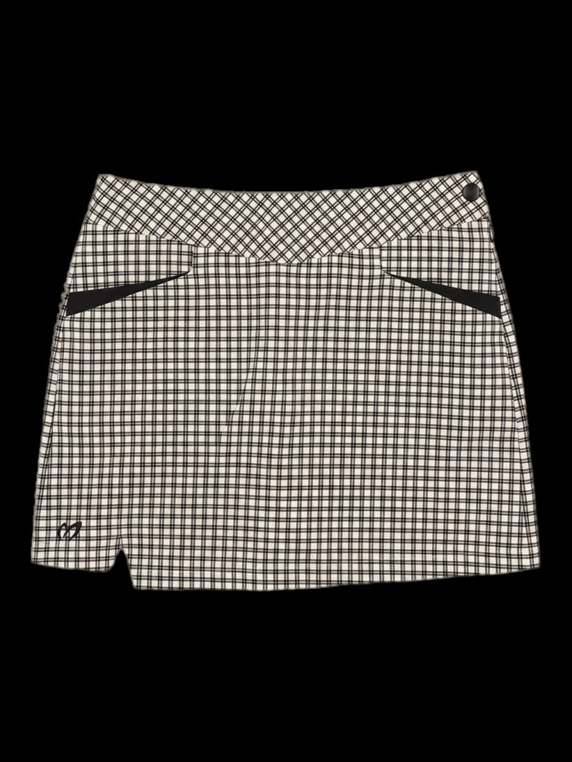 블랙 체크 패턴 미니 스커트
