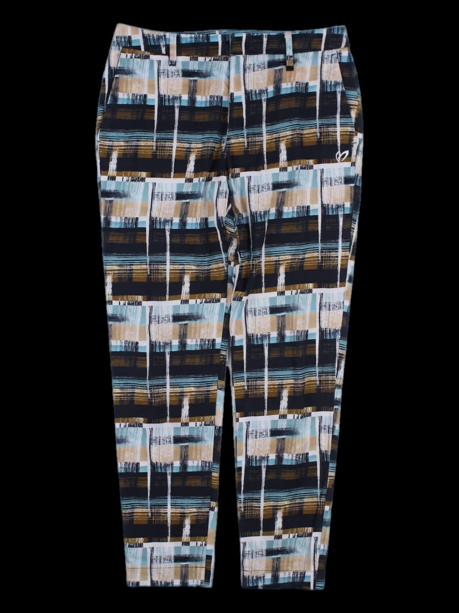 멀티 컬러 체크 프린트 롱 팬츠