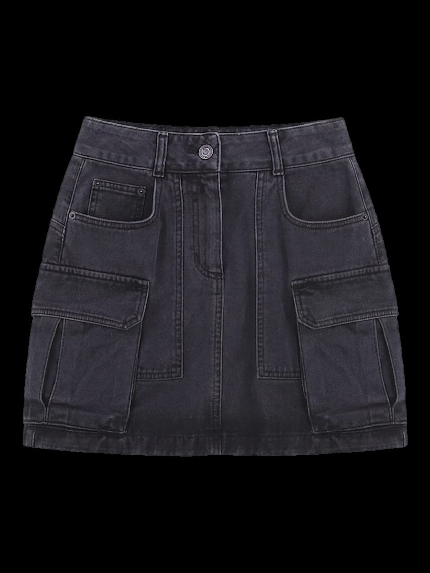 블랙 워싱 데님 카고 스커트