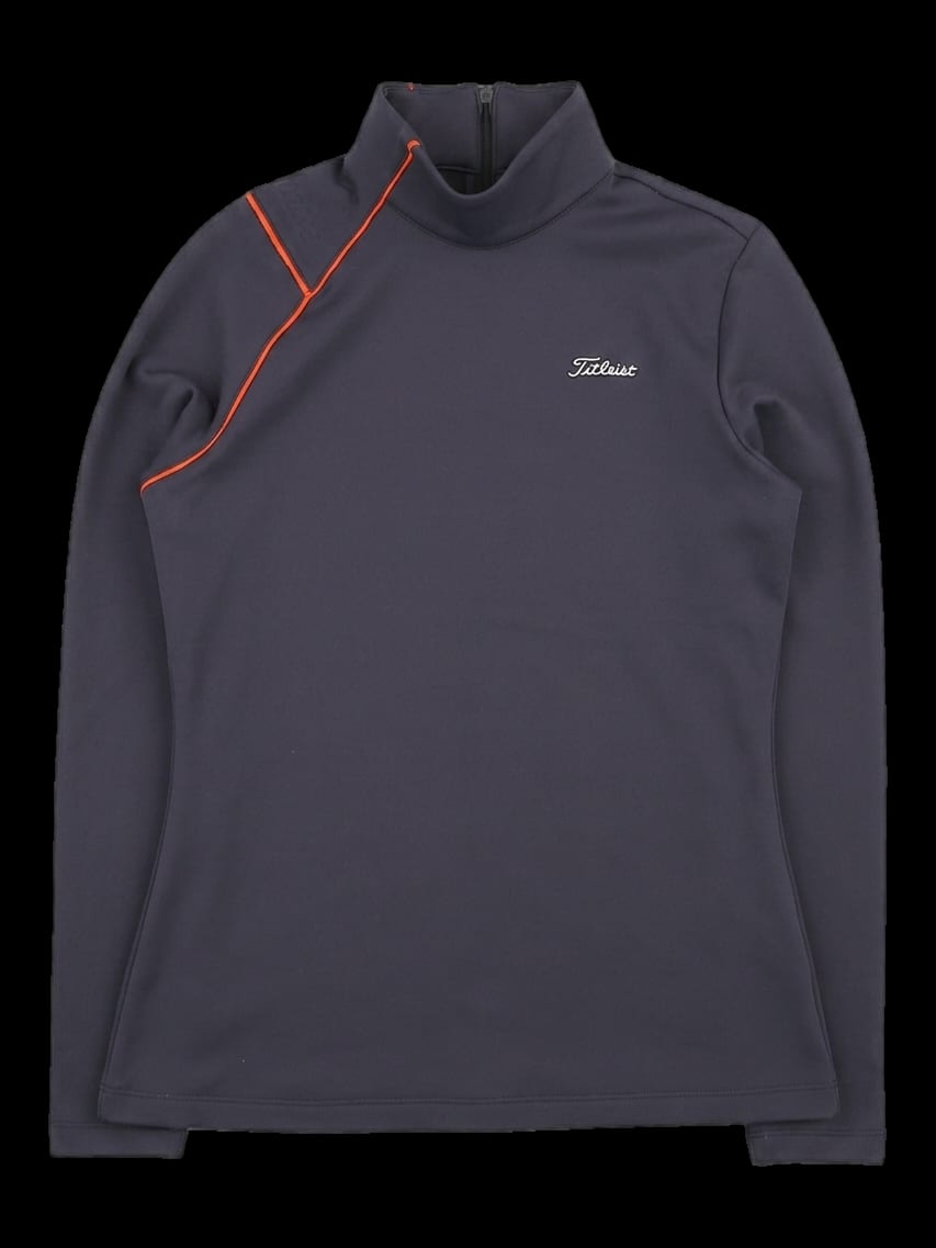 다크 그레이 오렌지 배색 반하이넥 긴팔 티셔츠