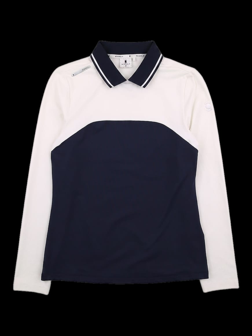 화이트 네이비 블록 긴팔 카라티