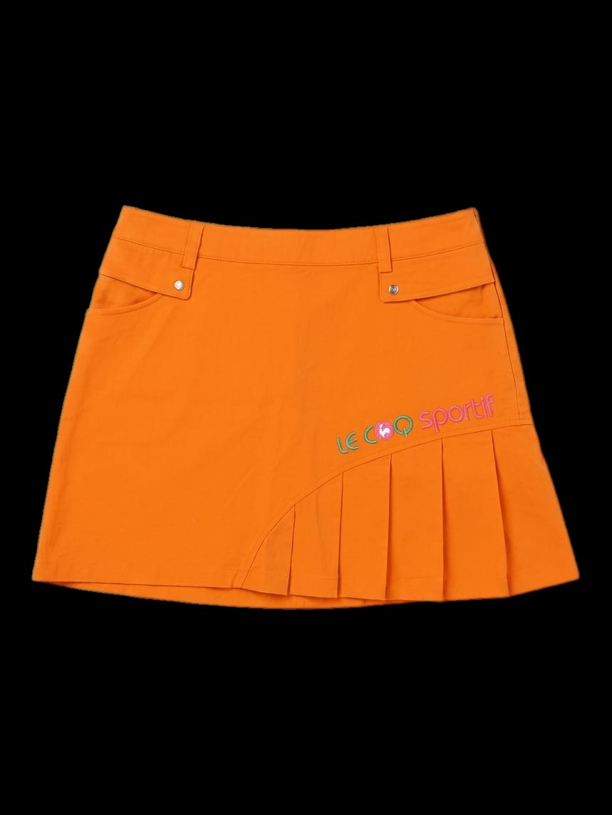 오렌지 비대칭 플리츠 미니 스커트