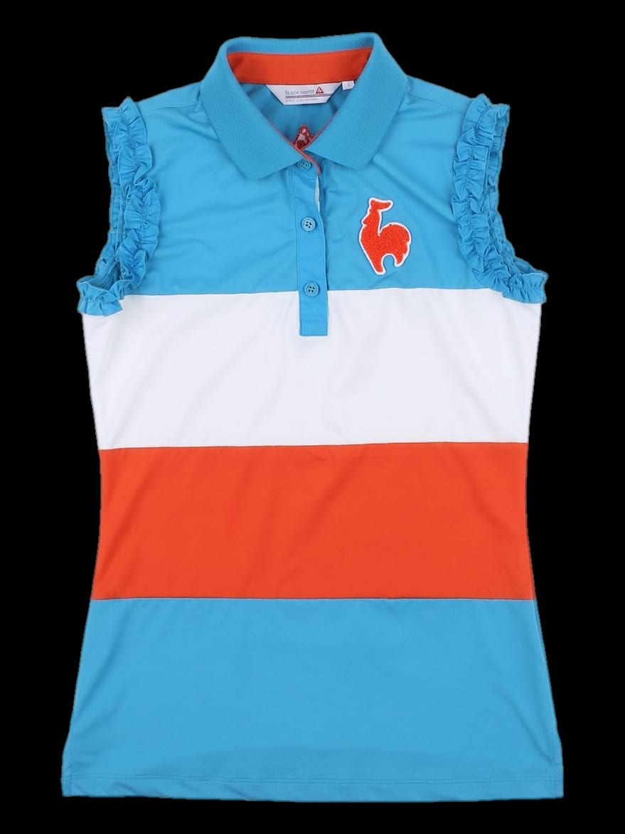 블루 멀티 컬러 프릴 민소매 카라티