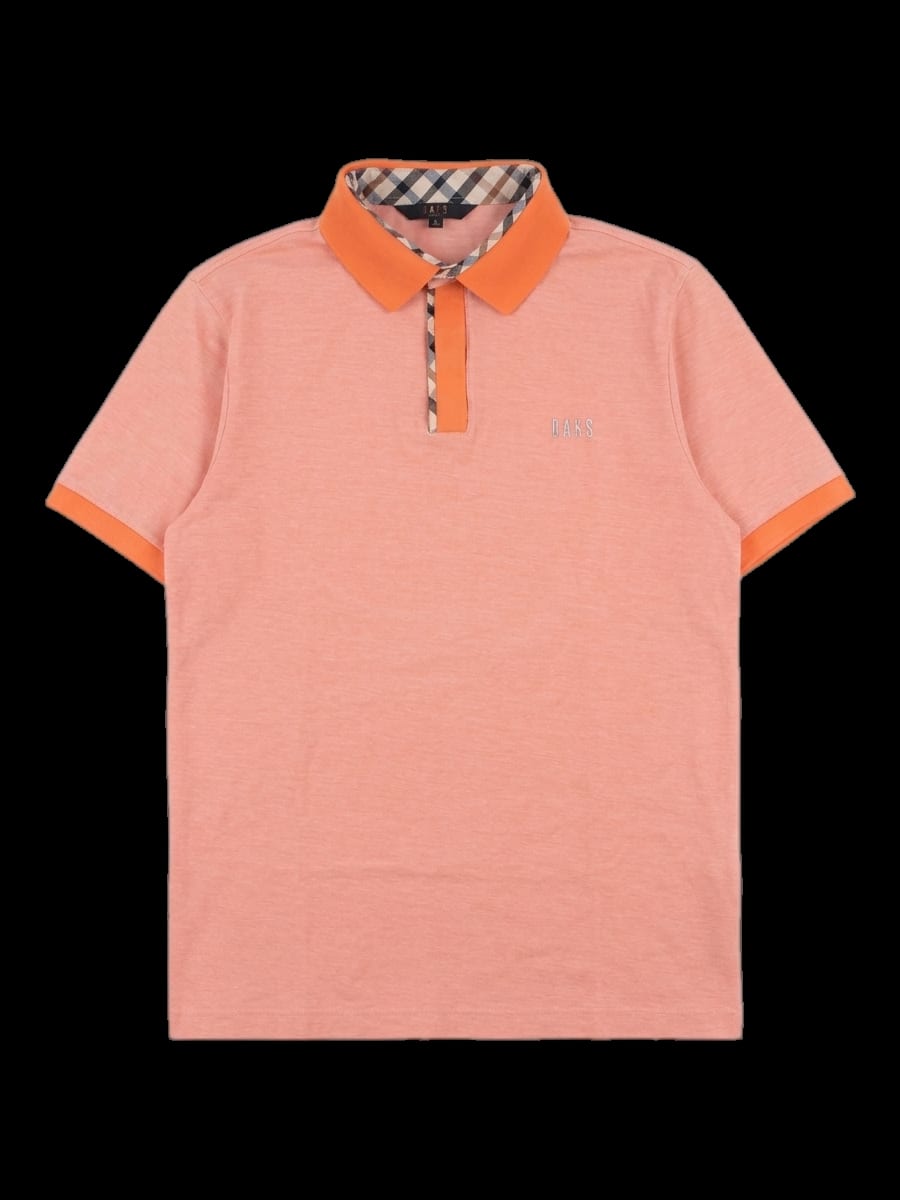 오렌지 멜란지 체크 배색 반팔 카라티셔츠