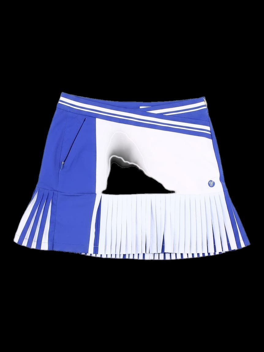 블루 앤 화이트 컬러블록 플리츠 큐롯 스커트