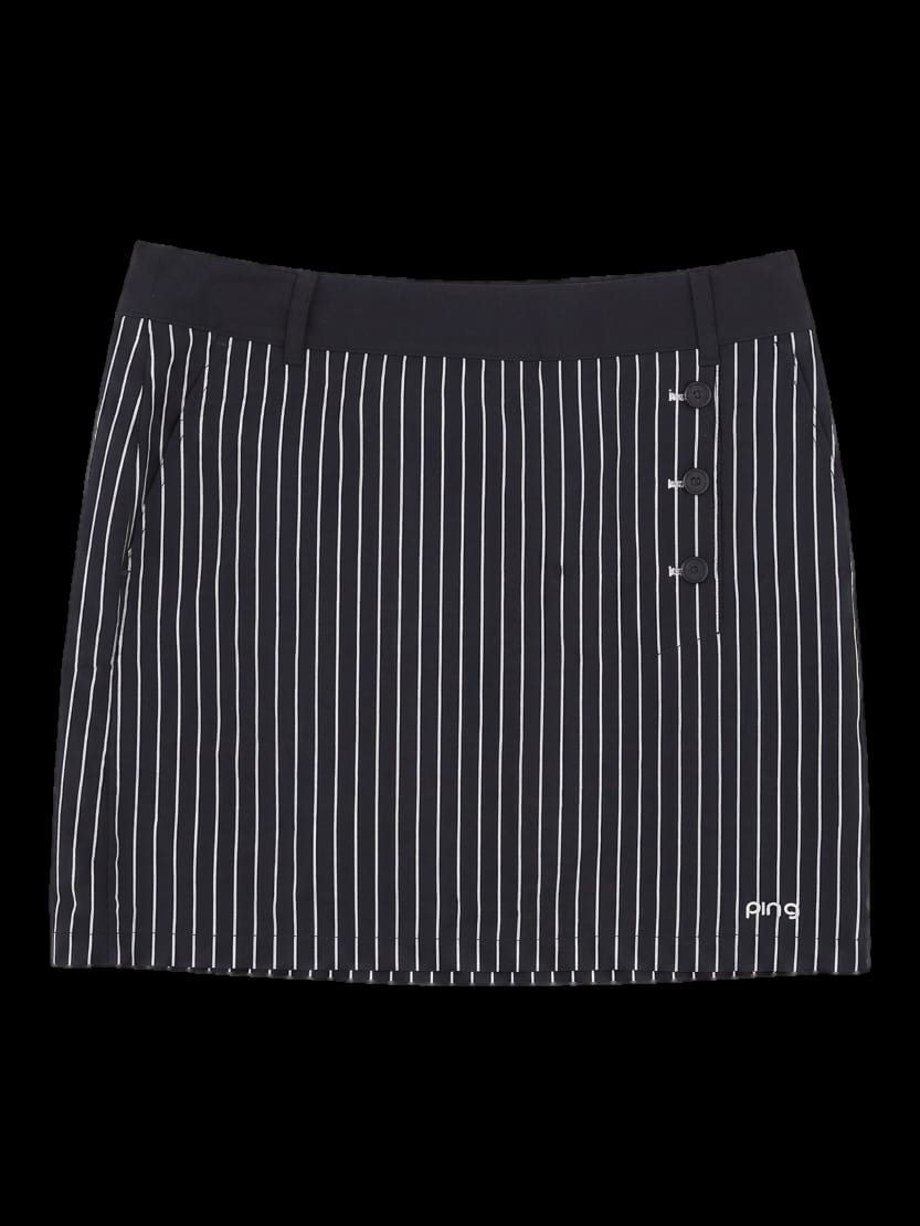 블랙 세로 스트라이프 버튼 포인트 스커트