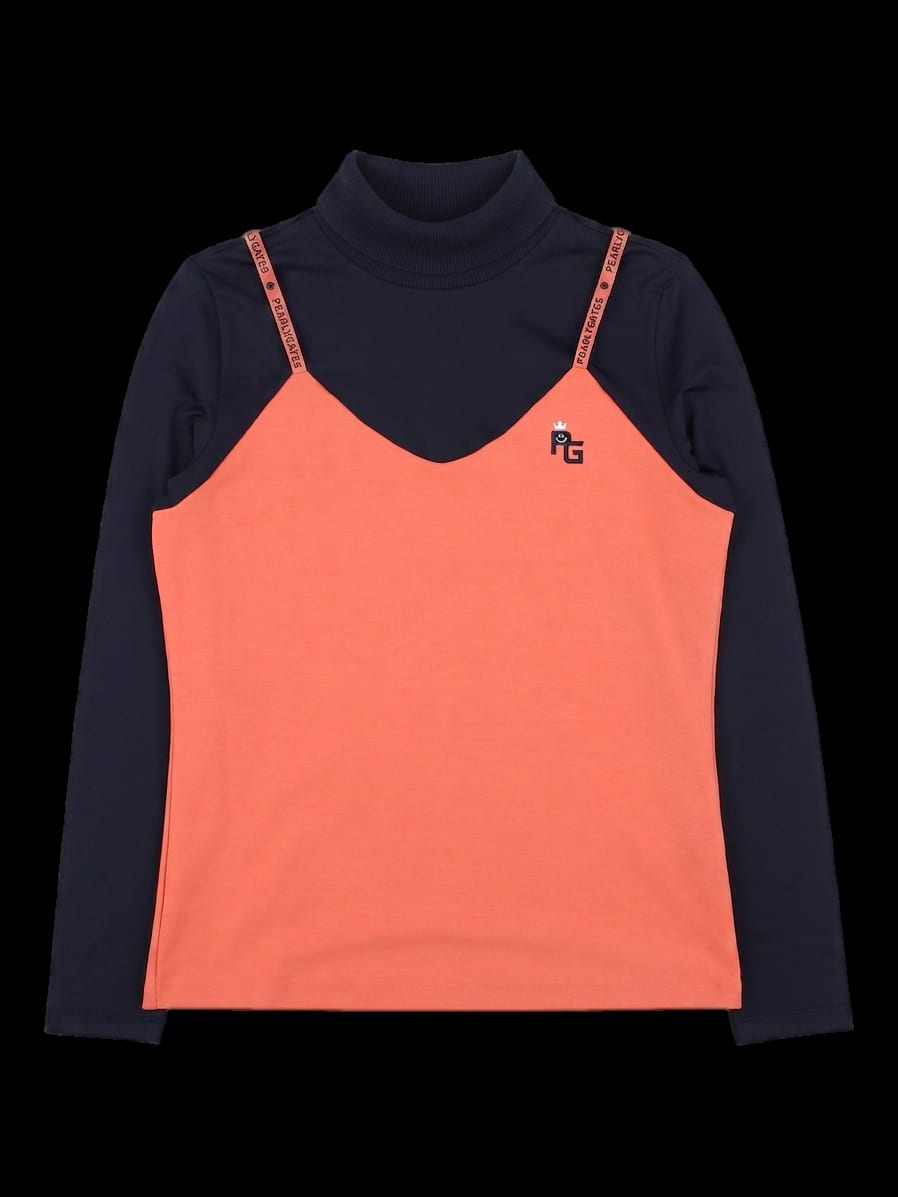 오렌지 네이비 배색 레이어드룩 긴팔 카라 티셔츠