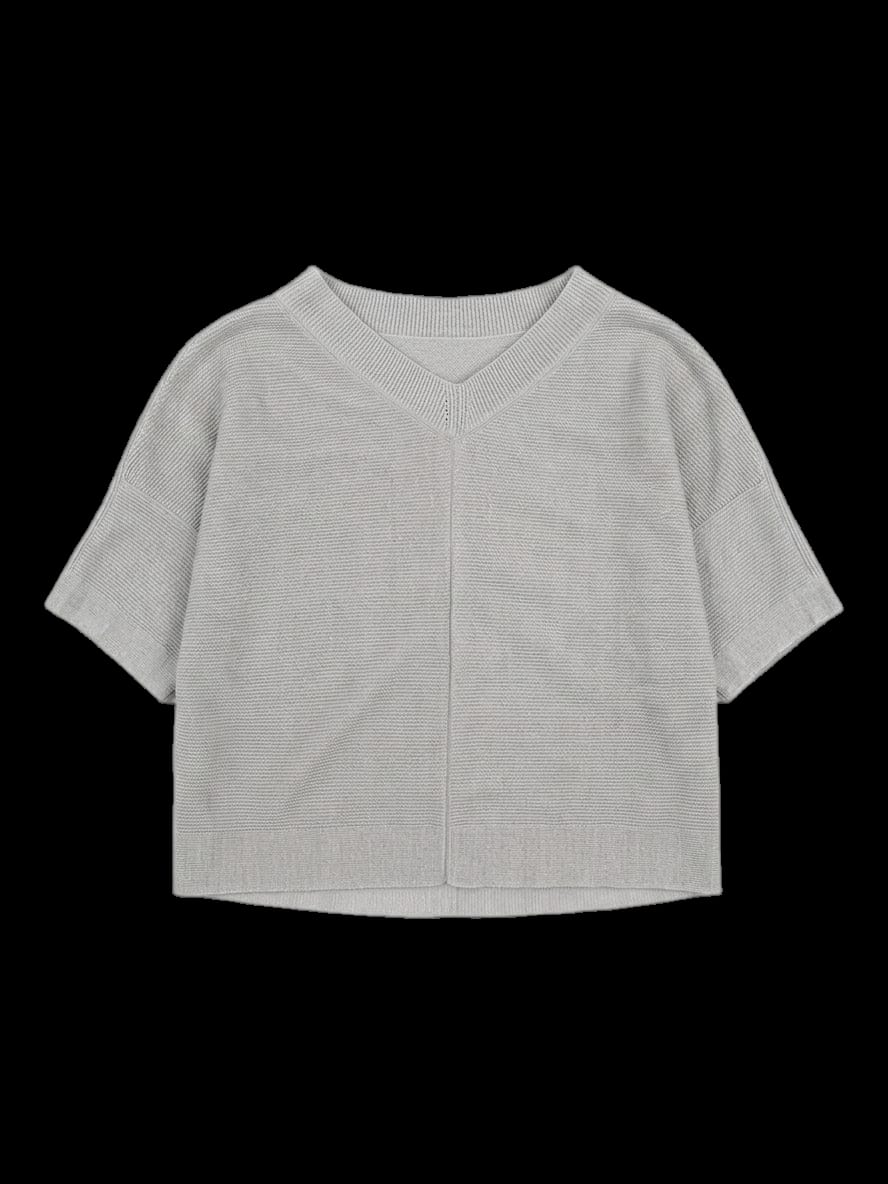 그레이 브이넥 반팔 니트