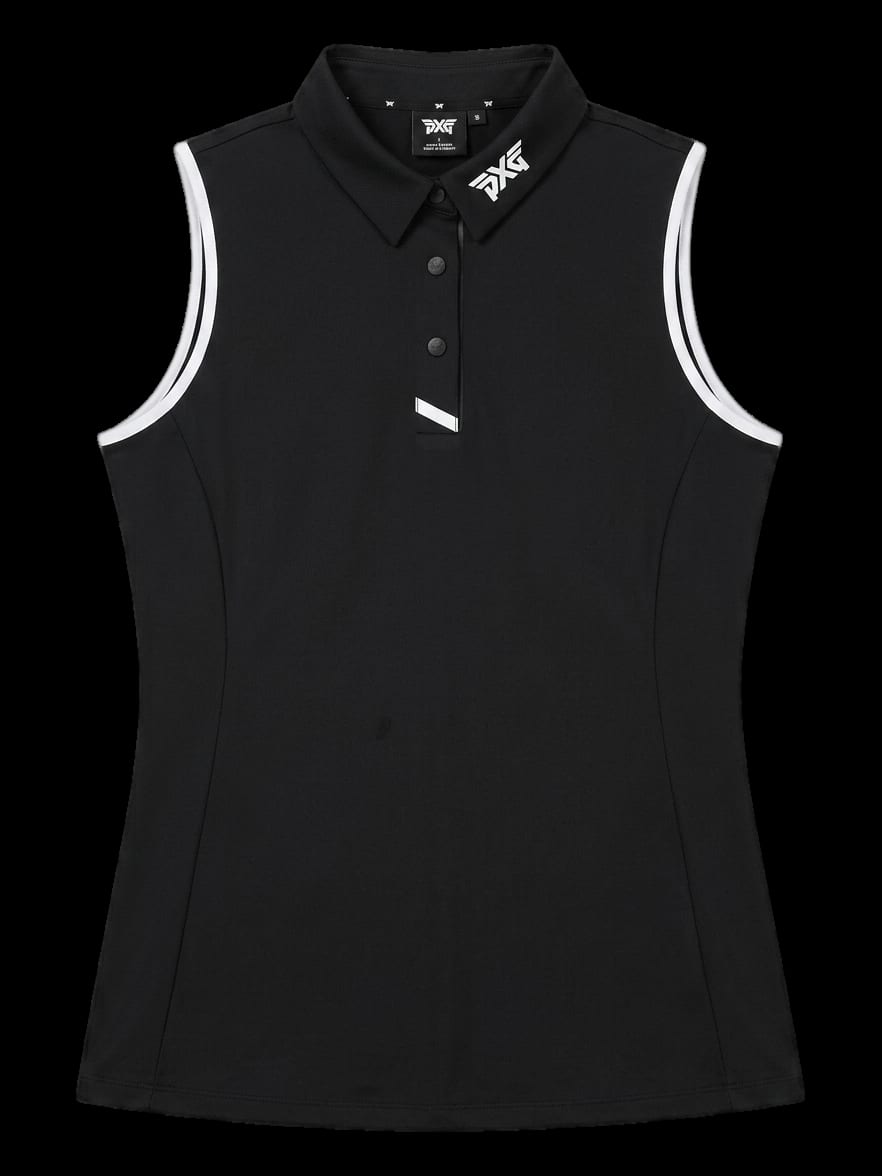 블랙 민소매 카라 티셔츠