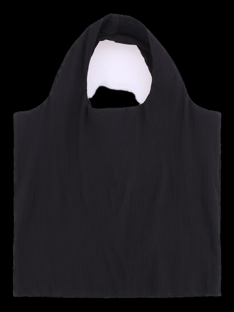 블랙 홀터넥 밑단 주름 민소매 탑