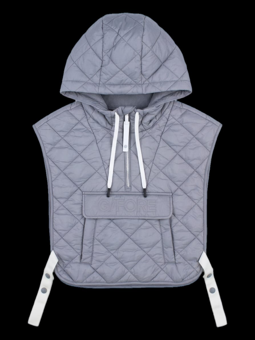 그레이 다이아몬드 퀼팅 후드 하프집업 워머 베스트