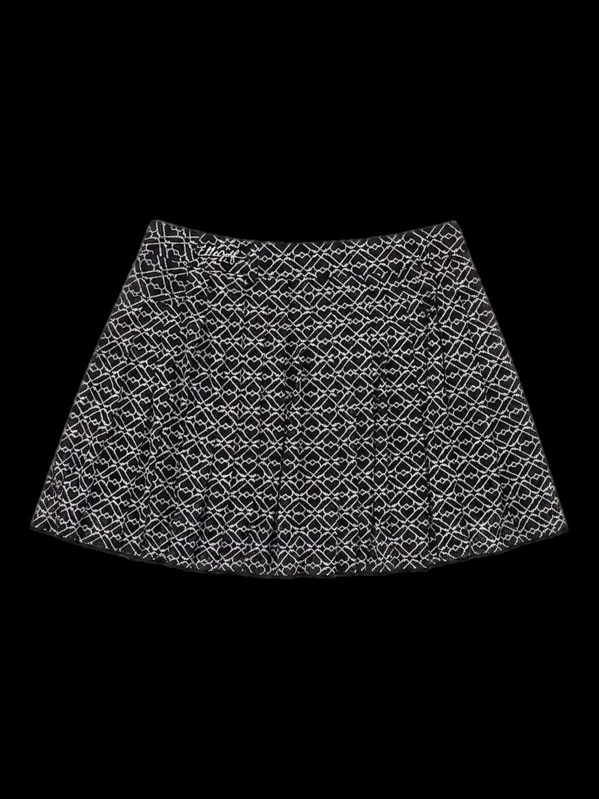 블랙 앤 화이트 지오메트릭 패턴 플리츠 큐롯 스커트