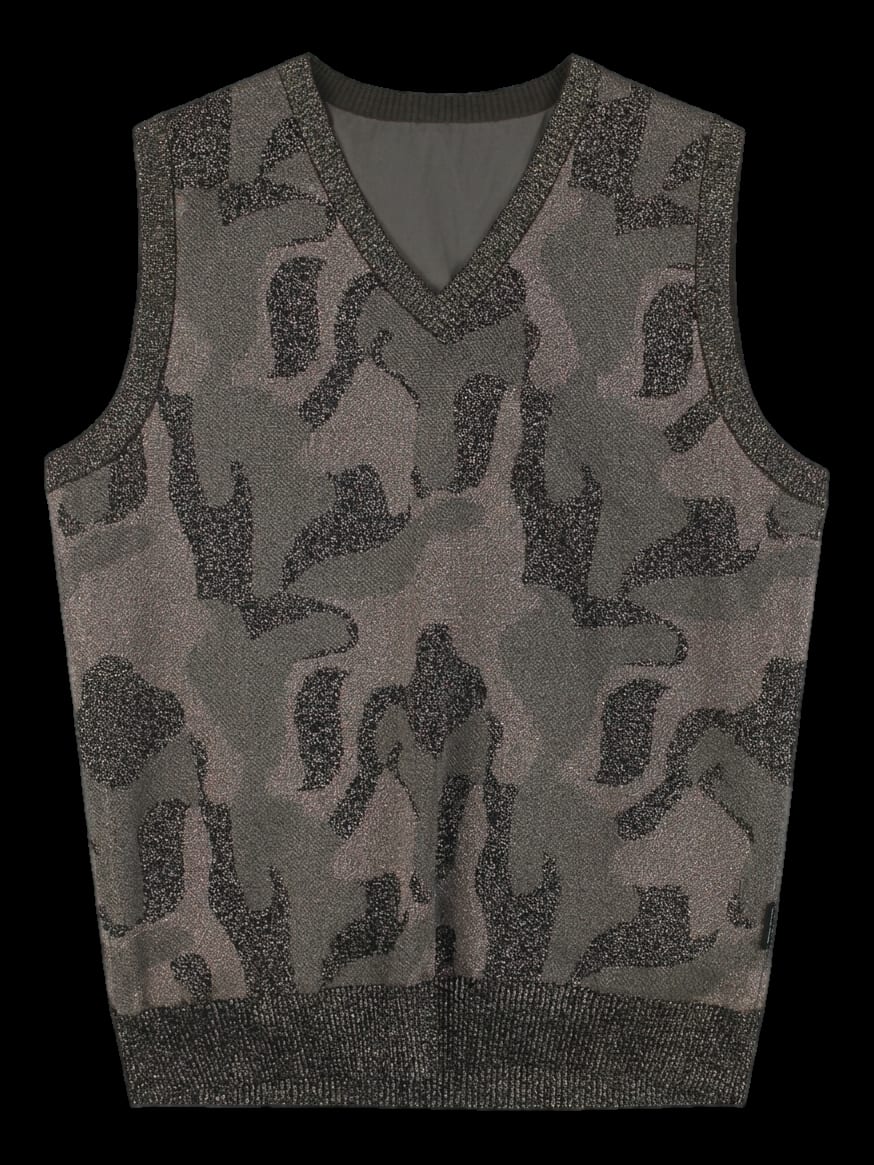 카키 메탈릭 카무플라주 니트 베스트