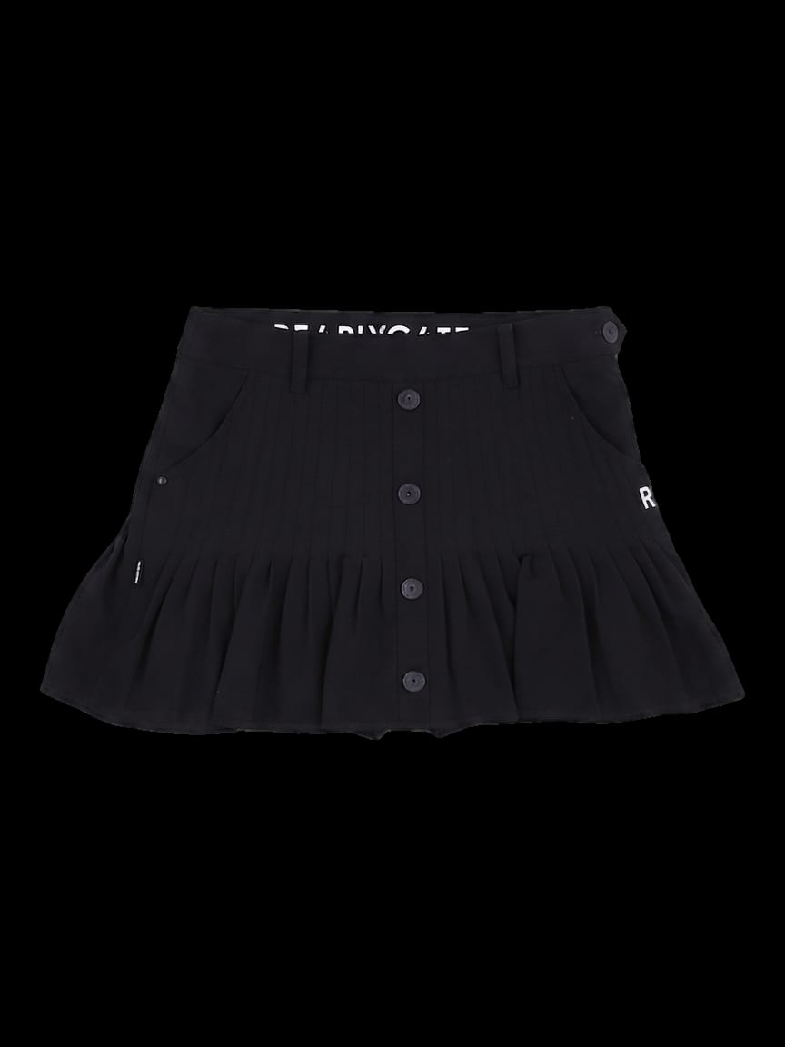 블랙 버튼 포인트 플리츠 미니 스커트