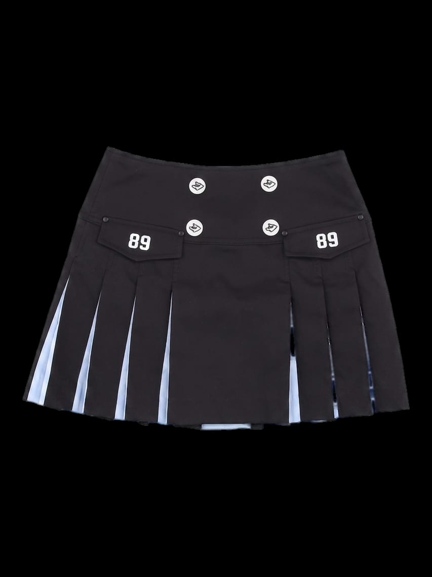블랙 배색 플리츠 스커트