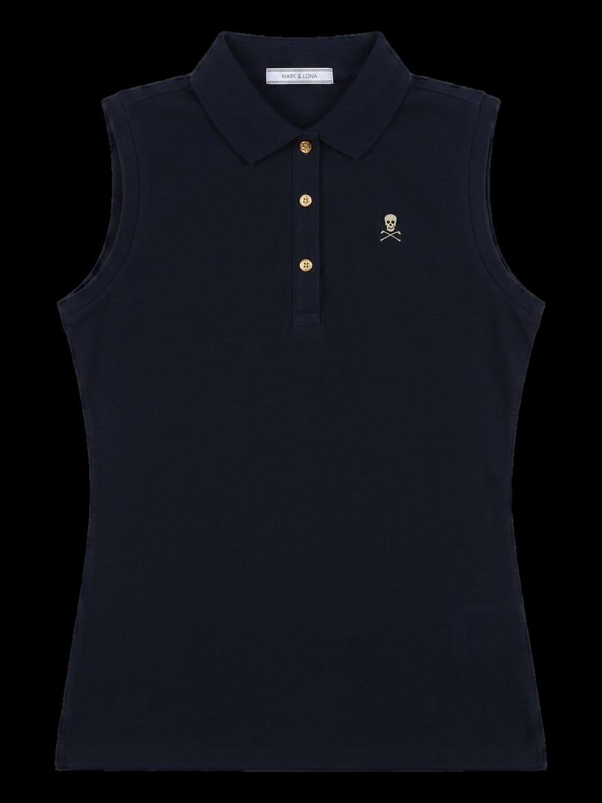 블랙 슬리브리스 카라 티셔츠