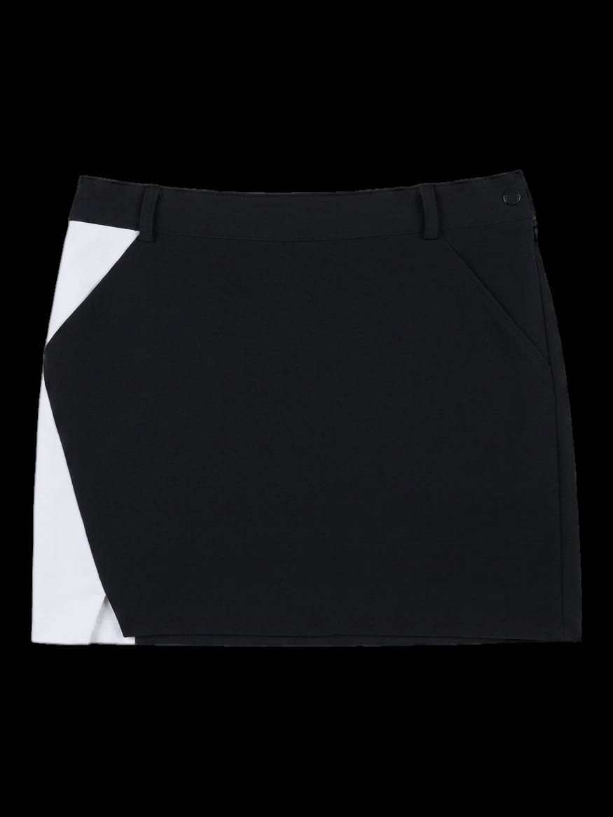 블랙 앤 화이트 배색 랩 스커트