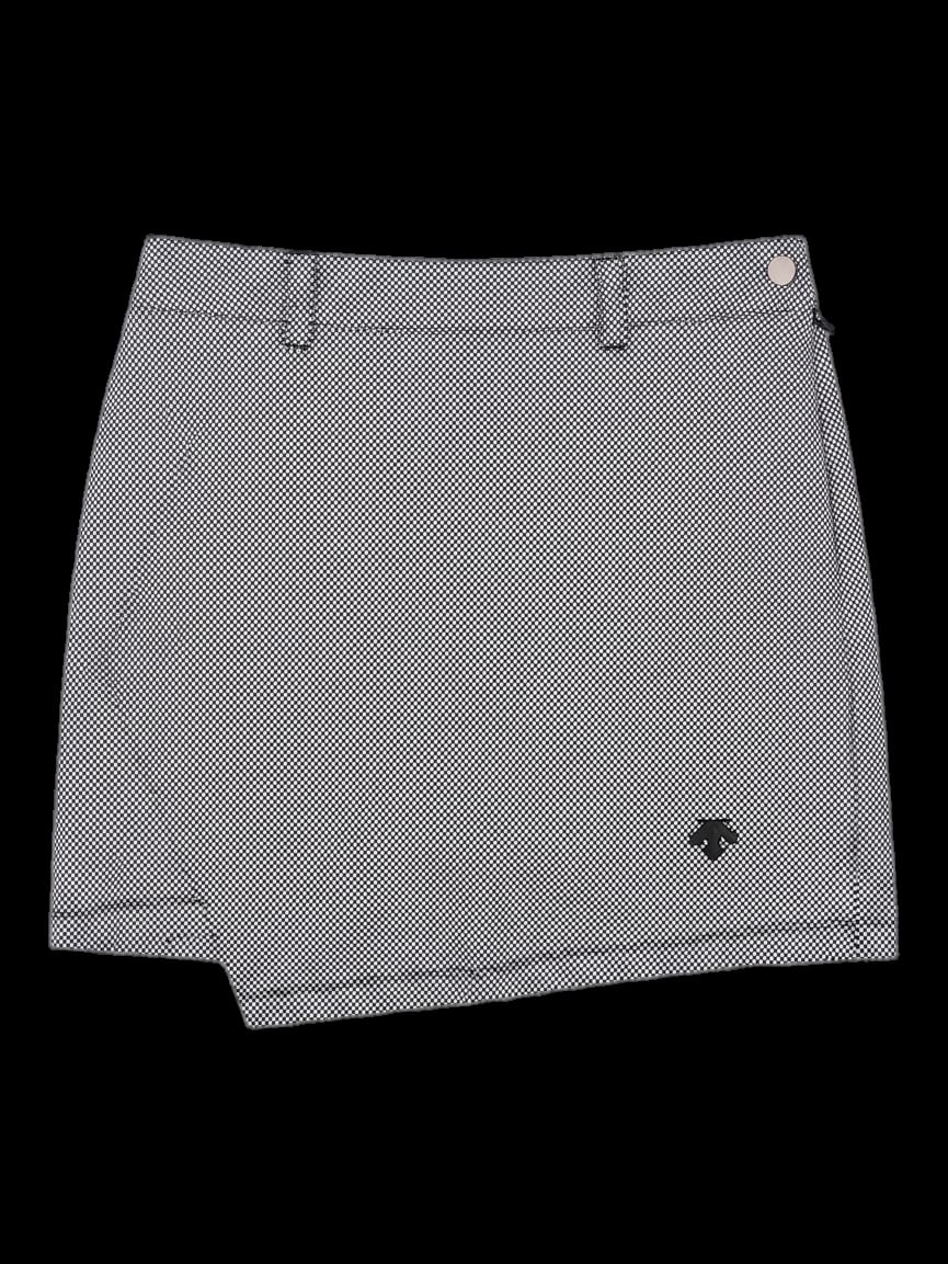 블랙 앤 화이트 체크 비대칭 랩 스커트