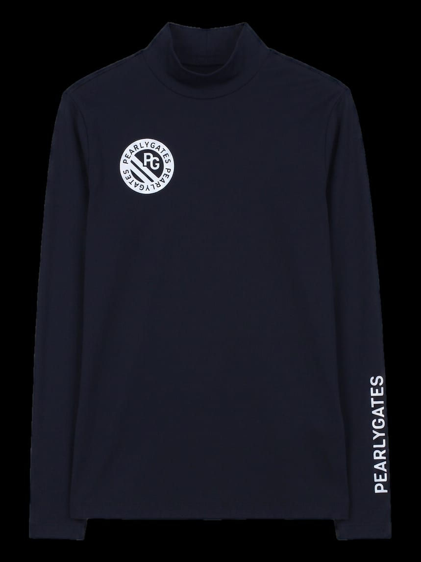 블랙 로고 프린트 모크넥 긴팔 티셔츠