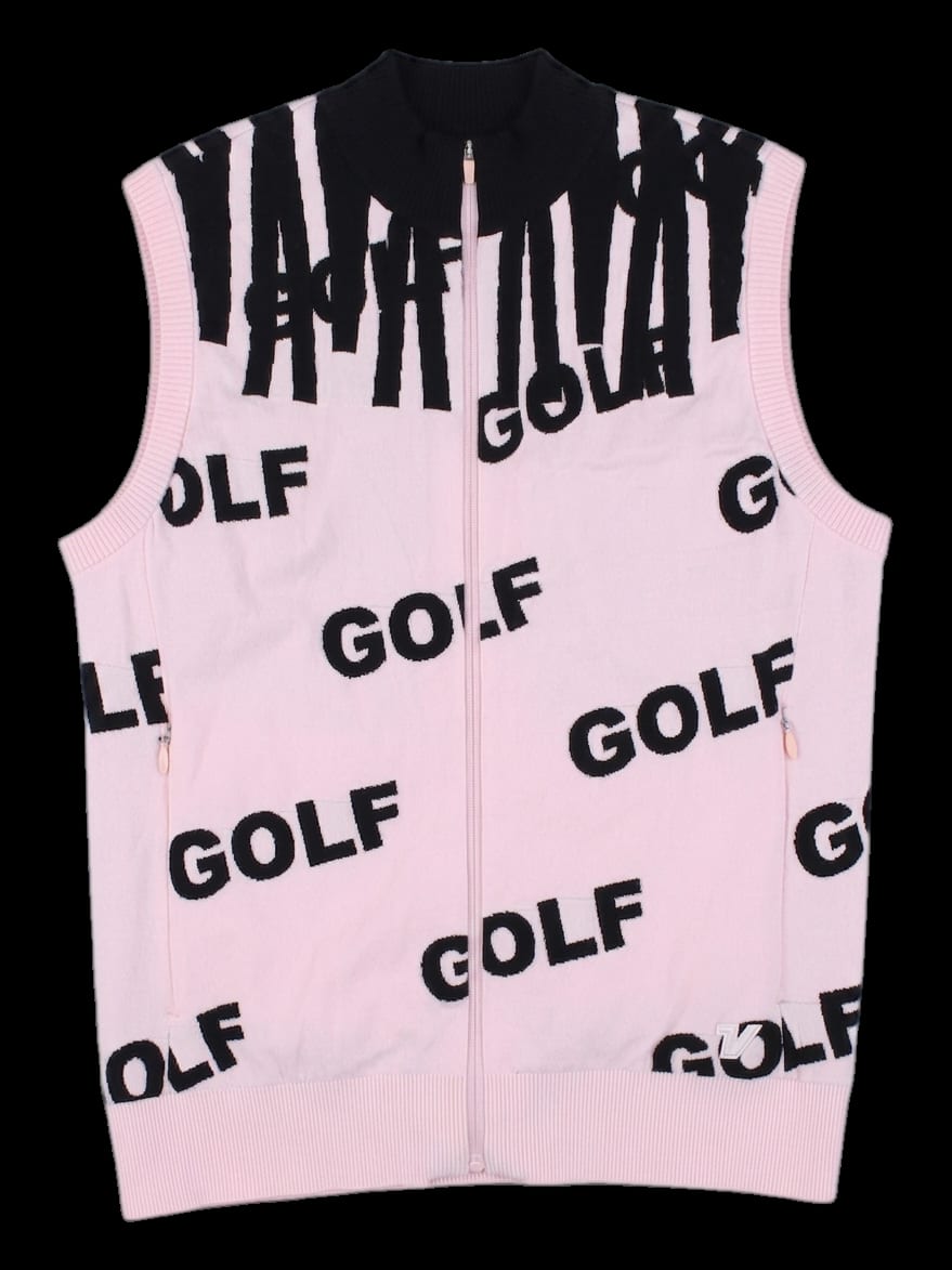 핑크 GOLF 레터링 풀집업 니트 베스트