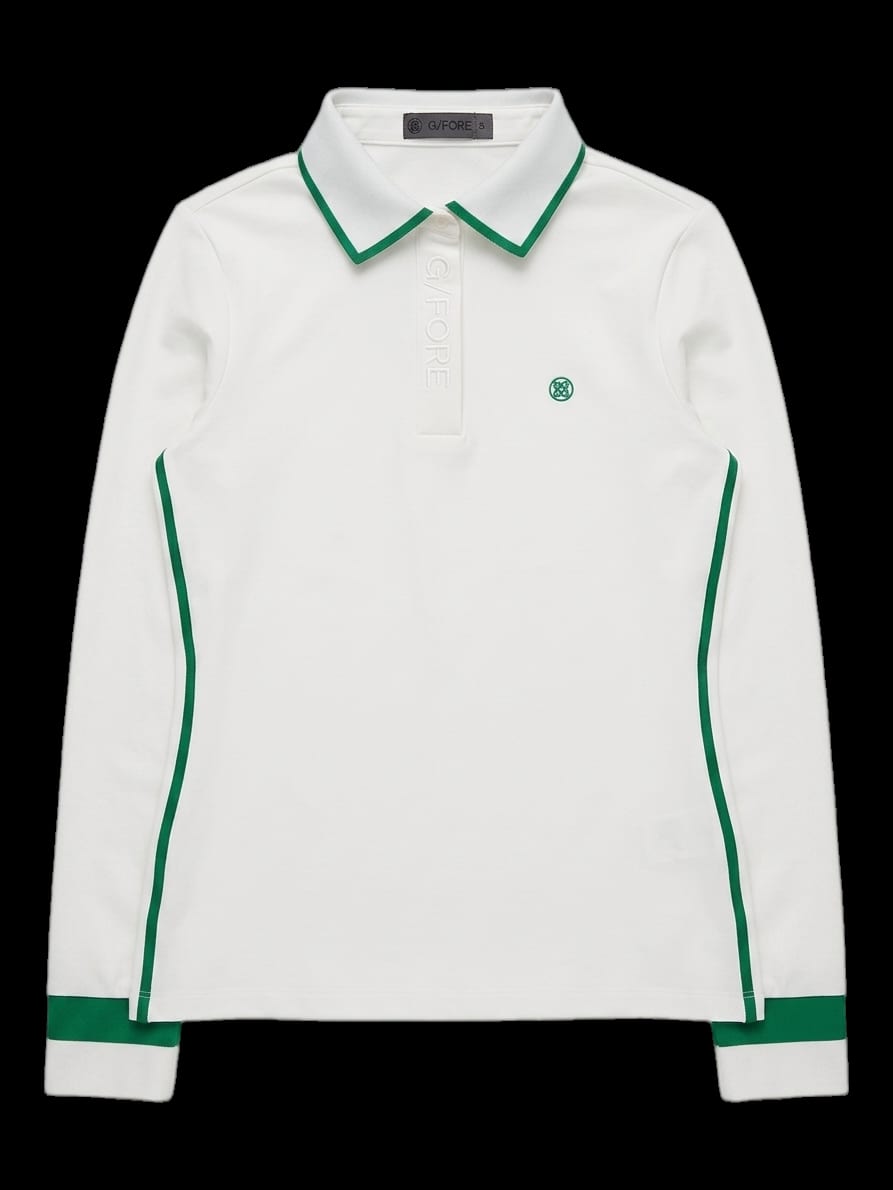 화이트 그린 배색 포인트 긴팔 카라 티셔츠