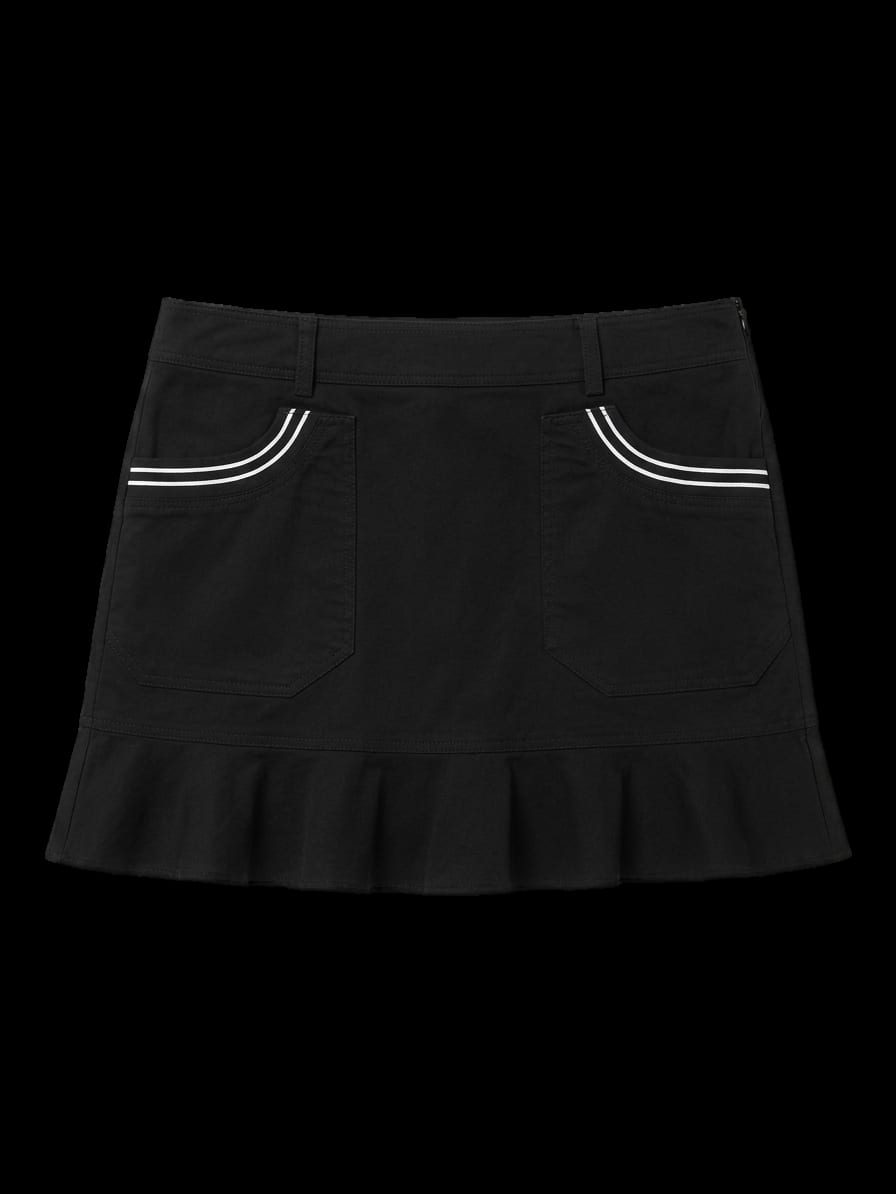 블랙 배색 포켓 플레어 스커트