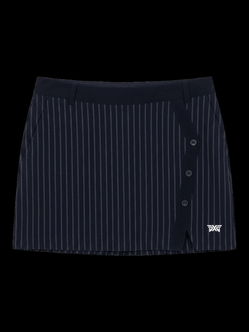 블랙 세로 스트라이프 버튼 포인트 스커트