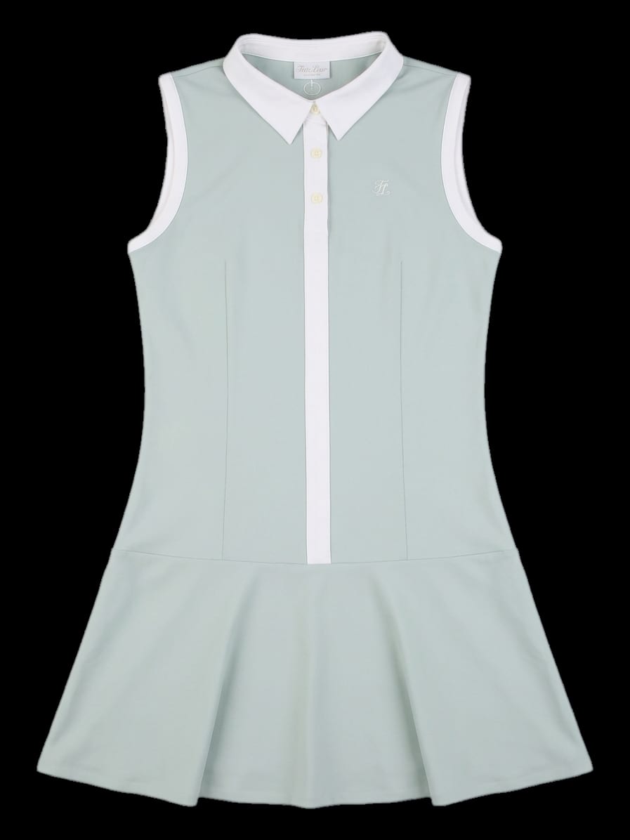 민트 배색 sleeveless 카라 원피스