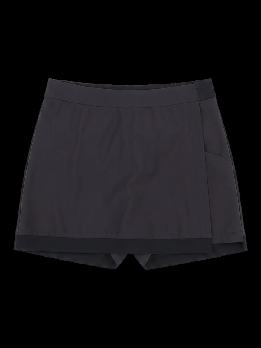블랙 솔리드 랩 큐롯 스커트