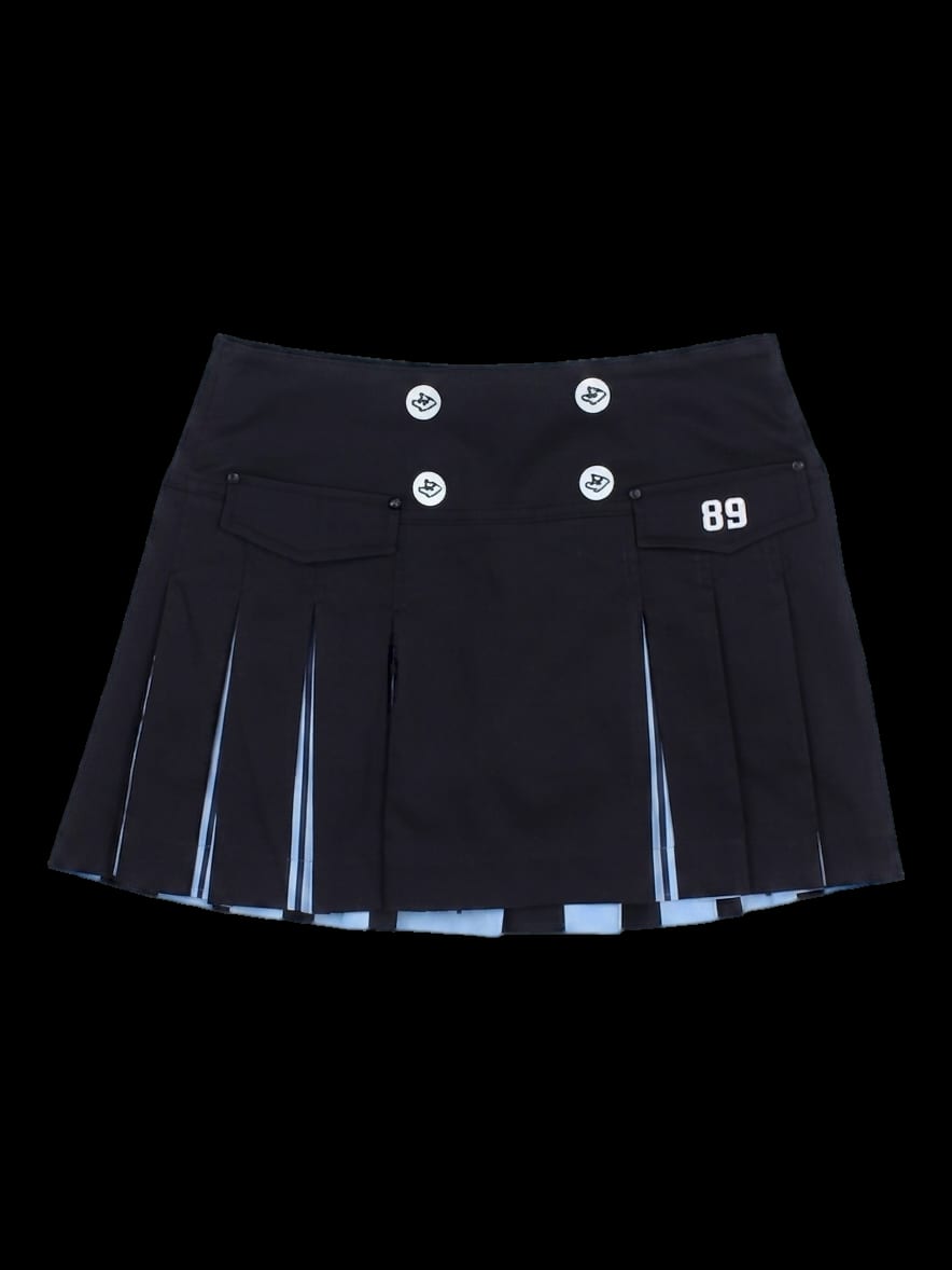블랙 배색 플리츠 미니 스커트