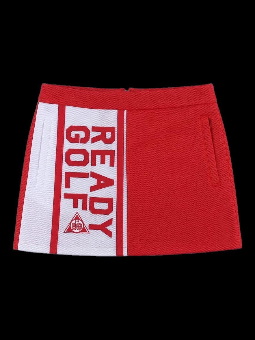 레드 배색 로고 프린트 A라인 스커트